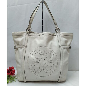 Coach Audrey White Leather Double Handle Large Tote Shoulder Bag